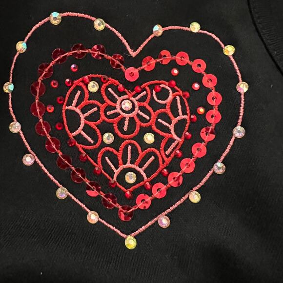 Quacker Factory T-Shirt Long Sleeve Hearts Black Cotton Blend Valentine Large - Picture 6 of 11